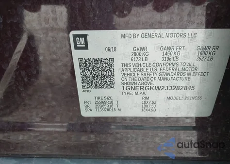 2018 Chevrolet Traverse 1Lt from USA, damaged, VIN 1GNERGKW2JJ282845